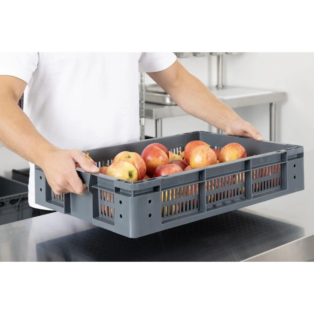 Vogue Perforated Plastic Storage Crate 600x400x120mm - Image 13