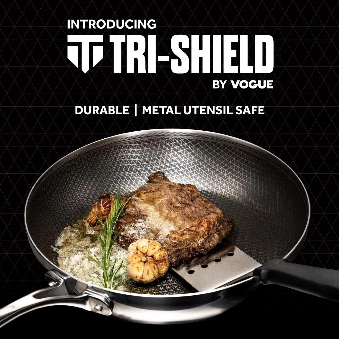 Vogue Tri-Shield Stainless Steel Frying Pan with Clad Coating 24cm - Image 2