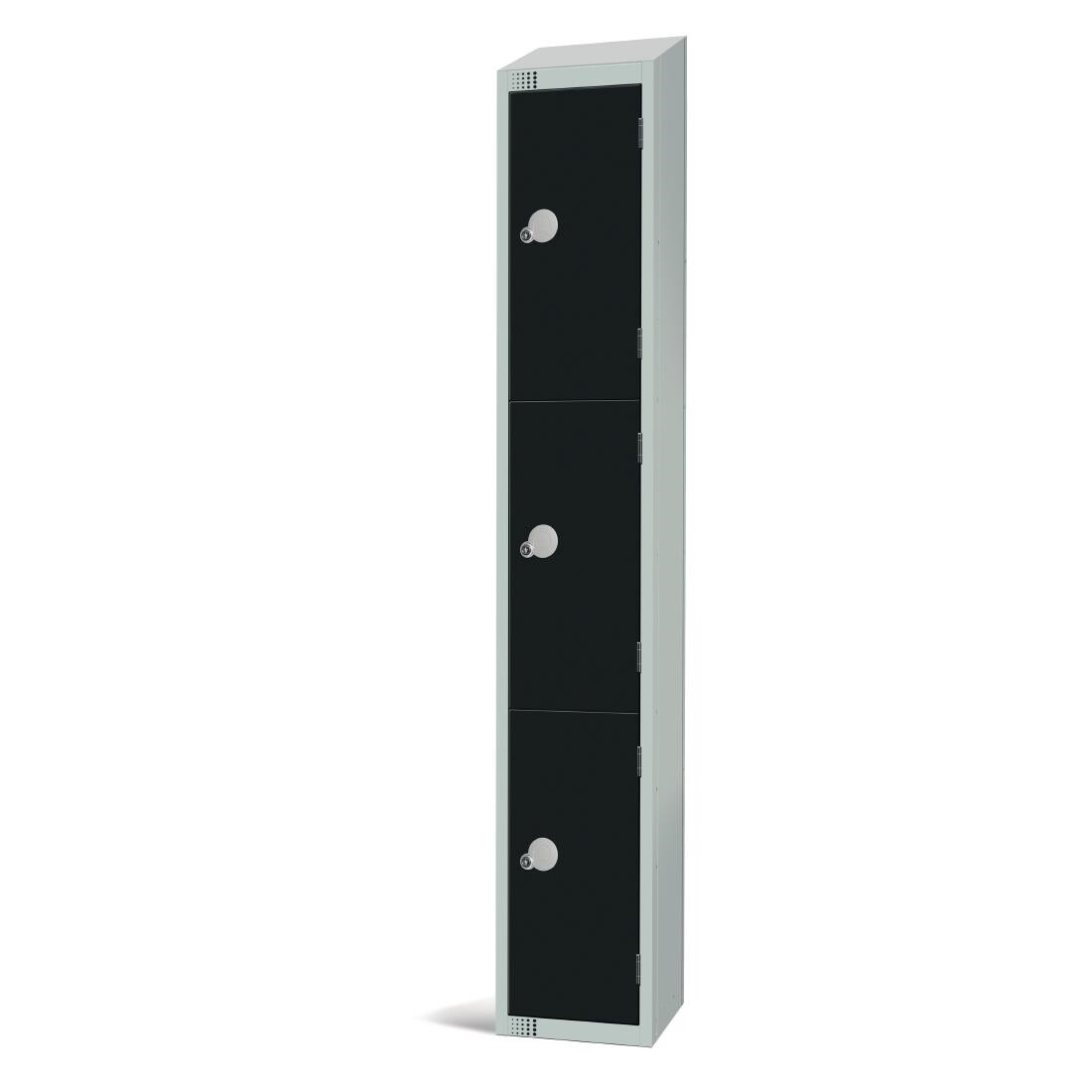 Elite Three Door Padlock Locker Black with Sloping Top