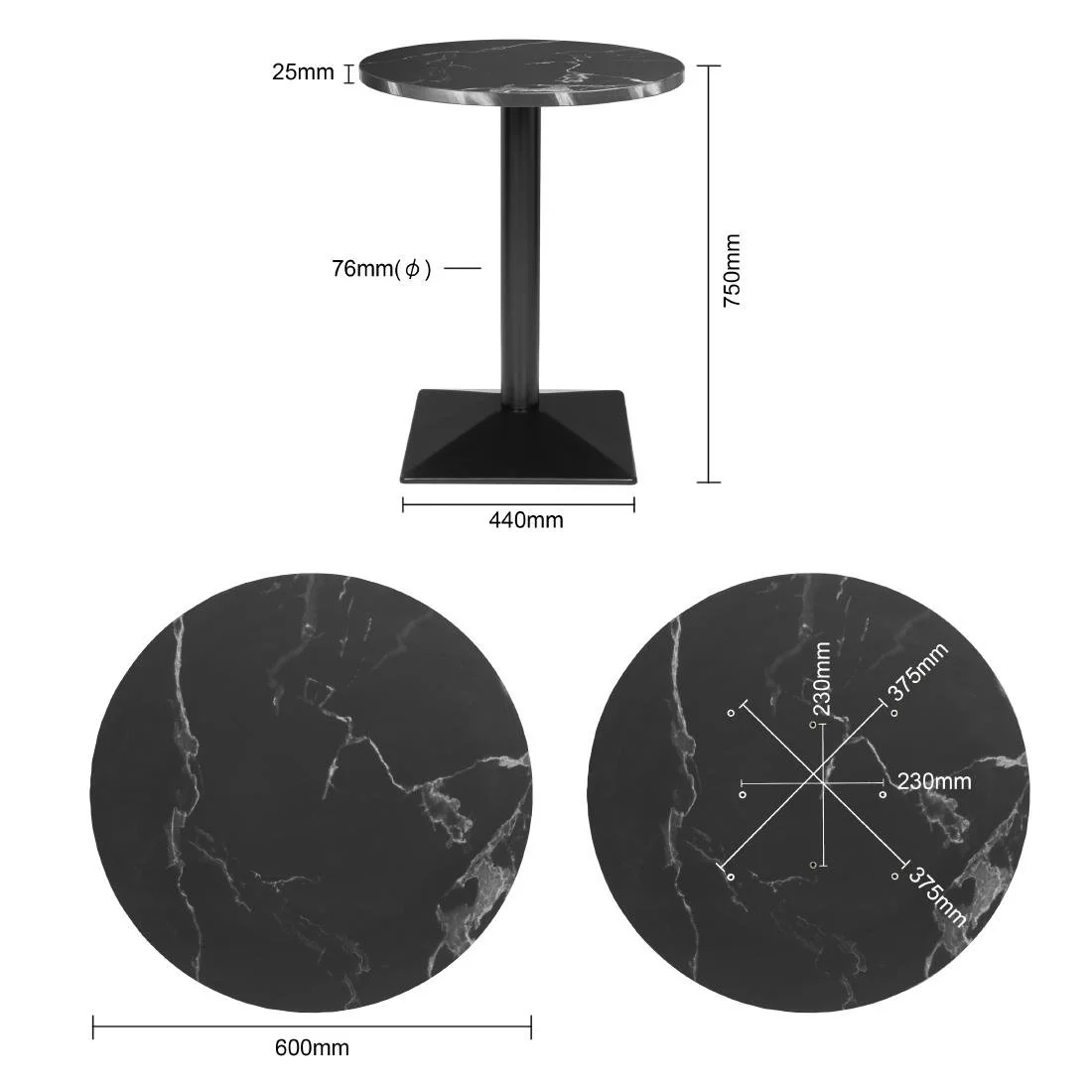 Bolero Complete Table Round Black Stone Effect 600mm - Image 6