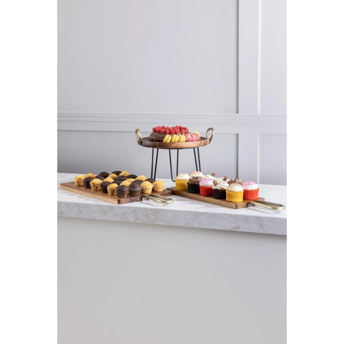 Olympia Rectangular Paddle Board Acacia Wood Metal Handle 575x152mm - Image 2