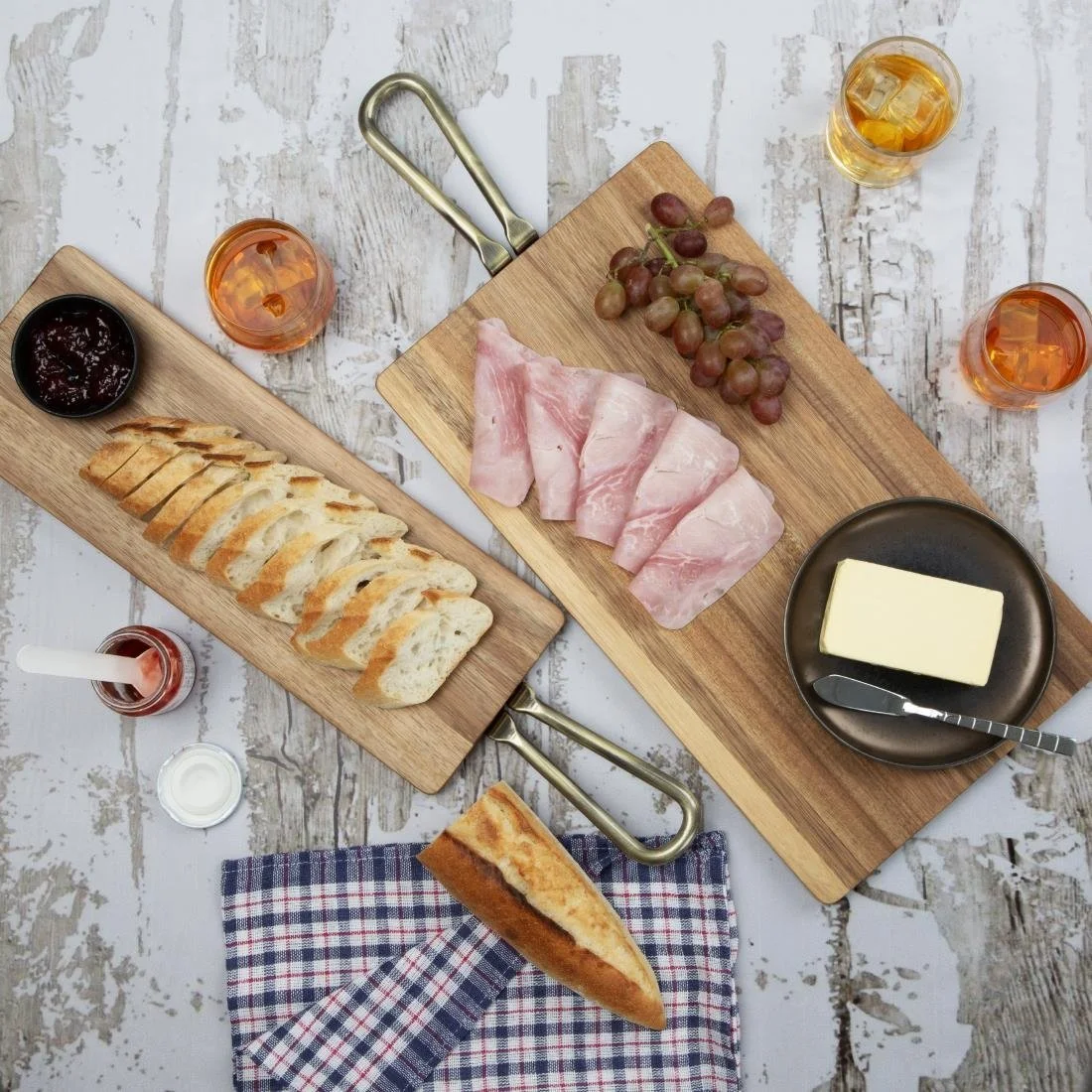 Olympia Rectangular Paddle Board Acacia Wood Metal Handle 575x152mm - Image 7