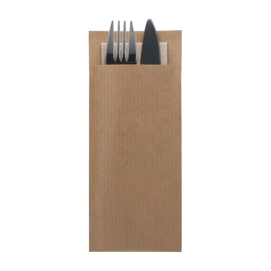 Europochette Classic Size Kraft Brown Cutlery Pouch with Kraft 2ply Napkin (500 Pack) - Image 2