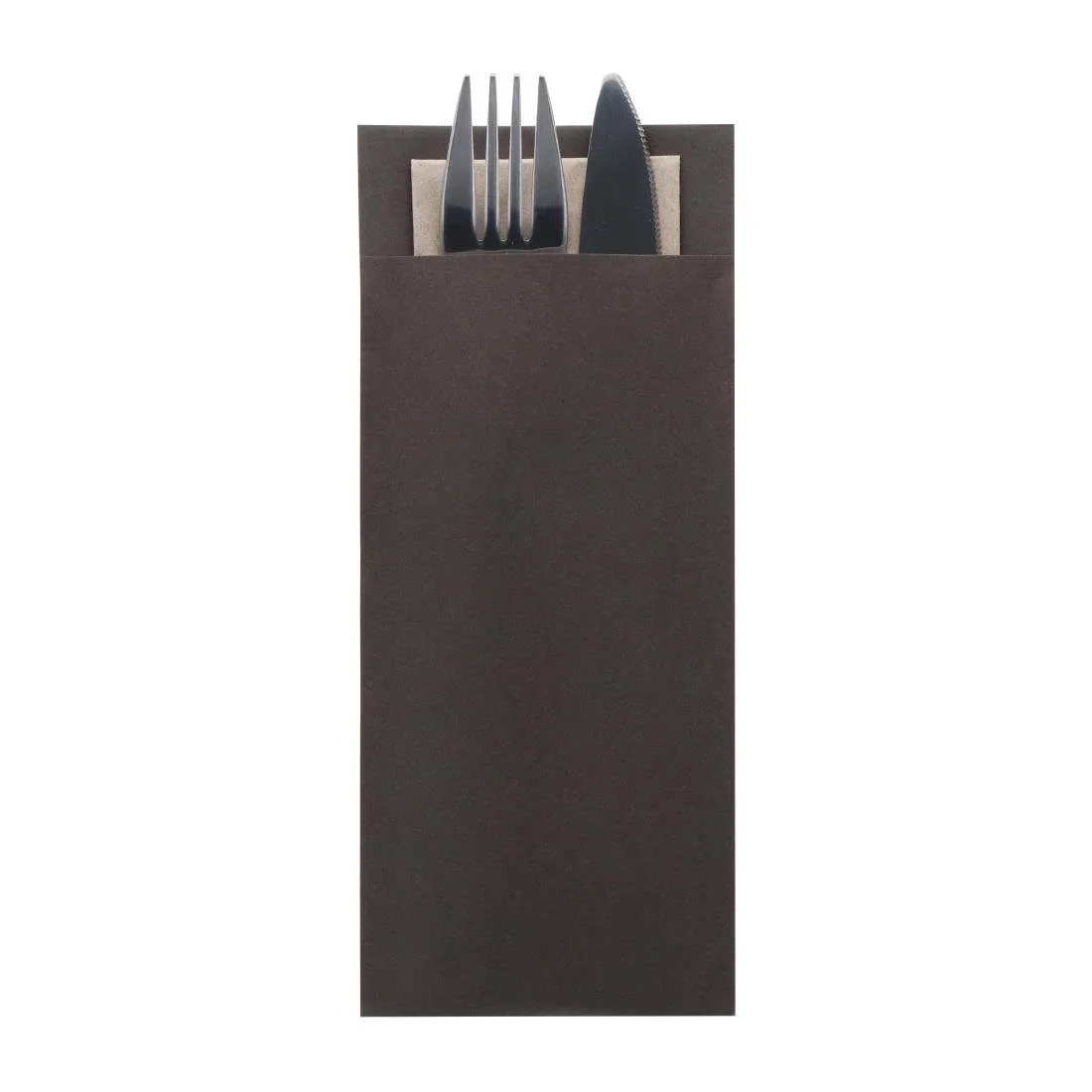Europochette Classic Size Chocolate Brown Cutlery Pouch with Kraft 2ply Napkin (500 Pack) - Image 2