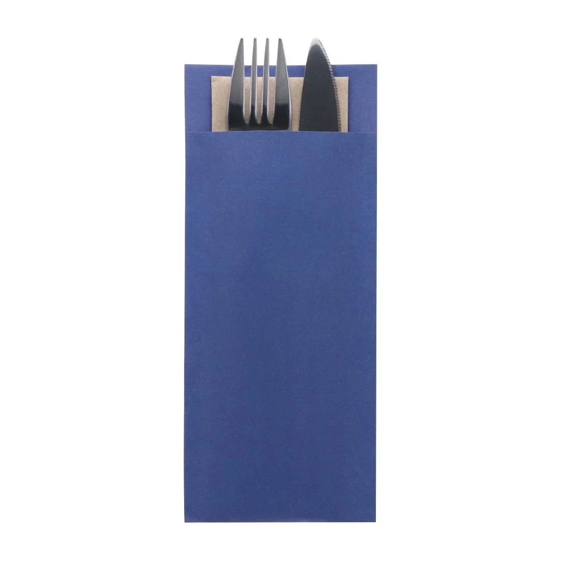 Europochette Classic Size Marine Blue Cutlery Pouch with Kraft 2ply Napkin (500 Pack) - Image 2