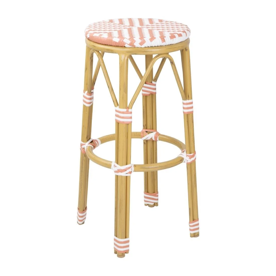 Bolero Parisian Style PE Rattan Bar Stools Coral (2 Pack) - Image 1