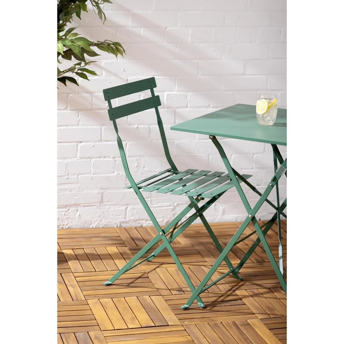 Bolero Perth Forest Green Pavement Style Steel Table Square 600mm - Image 2