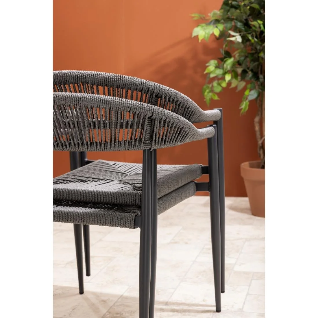 Bolero Eden PE Twist Rattan Outdoor Arm Chairs Charcoal (4 Pack) - Image 8