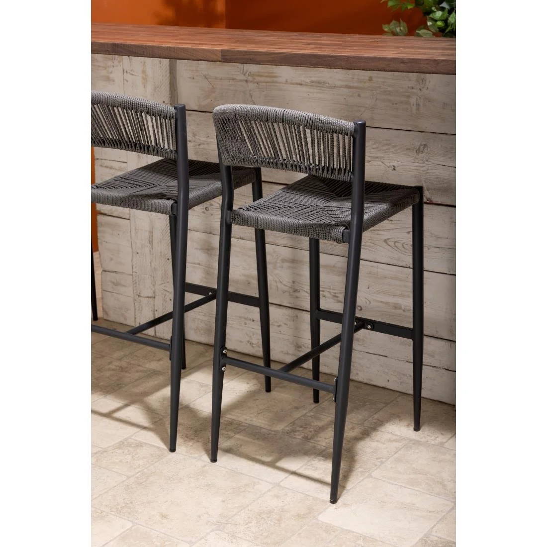 Bolero Eden PE Twist Rattan Outdoor Bar Stool Charcoal (2 Pack) - Image 6