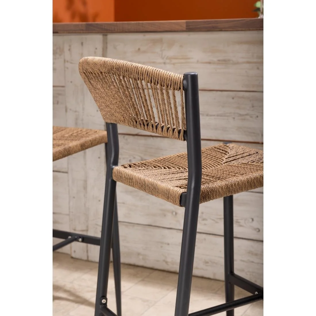 Bolero Eden PE Twist Rattan Outdoor Bar Stools Natural (2 Pack) - Image 6