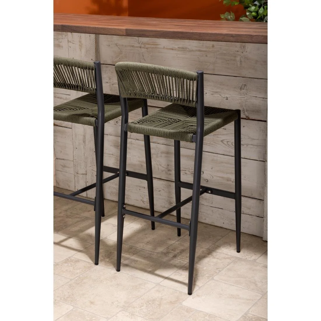Bolero Eden PE Twist Rattan Outdoor Bar Stool Green (2 Pack) - Image 6