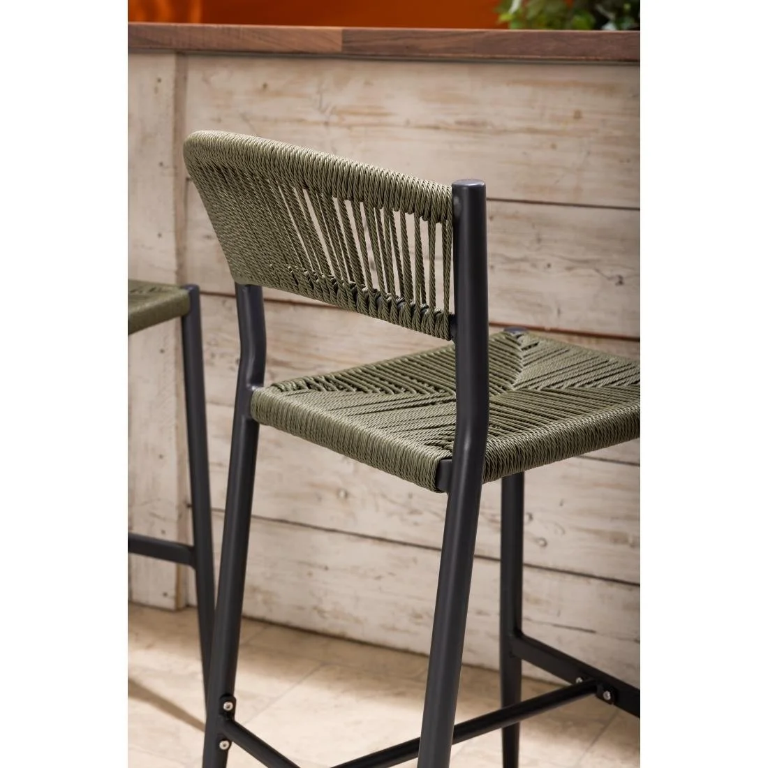 Bolero Eden PE Twist Rattan Outdoor Bar Stool Green (2 Pack) - Image 8
