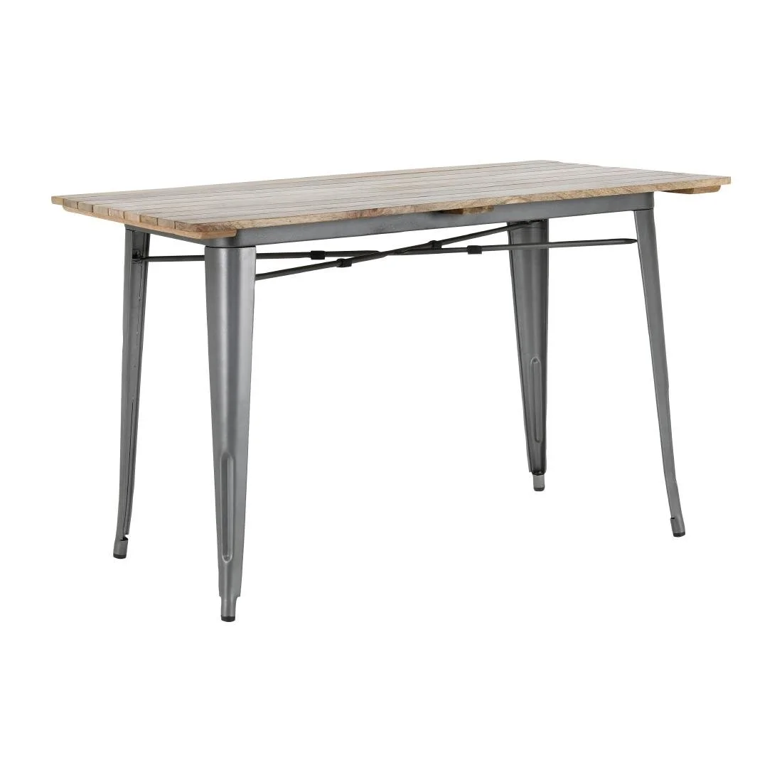 Bolero Bistro Dining Table Slatted Mango Wood Top Gunmetal 1200mm - Image 1