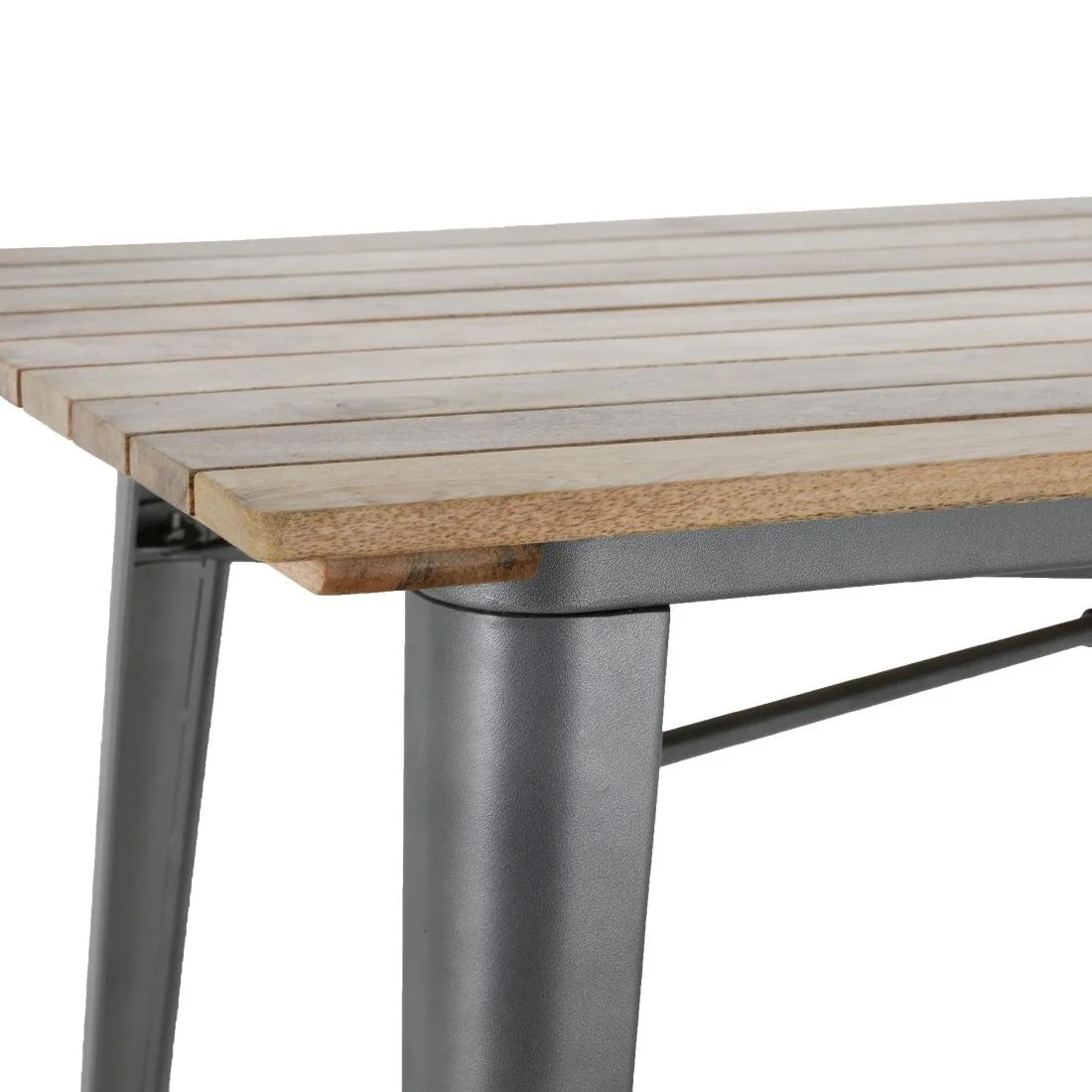 Bolero Bistro Dining Table Slatted Mango Wood Top Gunmetal 1200mm - Image 4