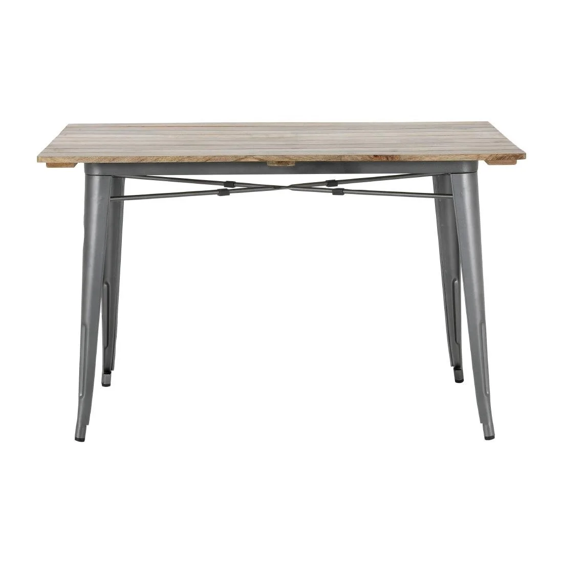 Bolero Bistro Dining Table Slatted Mango Wood Top Gunmetal 1200mm - Image 2