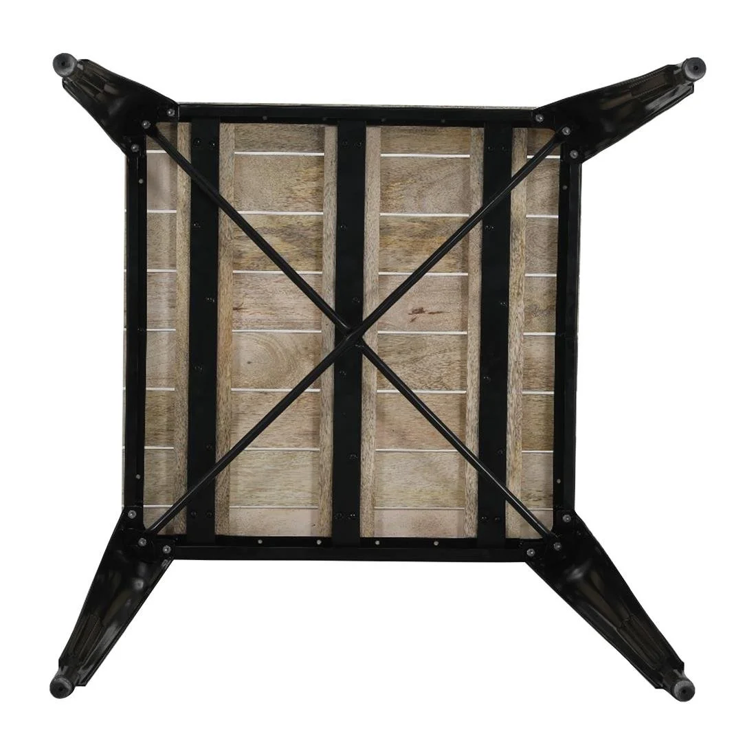 Bolero Bistro Dining Table Slatted Mango Wood Top Black Frame 650mm - Image 7