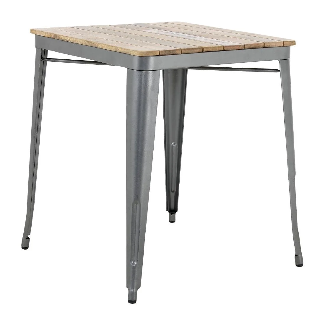 Bolero Bistro Dining Table Slatted Mango Wood Top Gunmetal Frame 650mm - Image 1