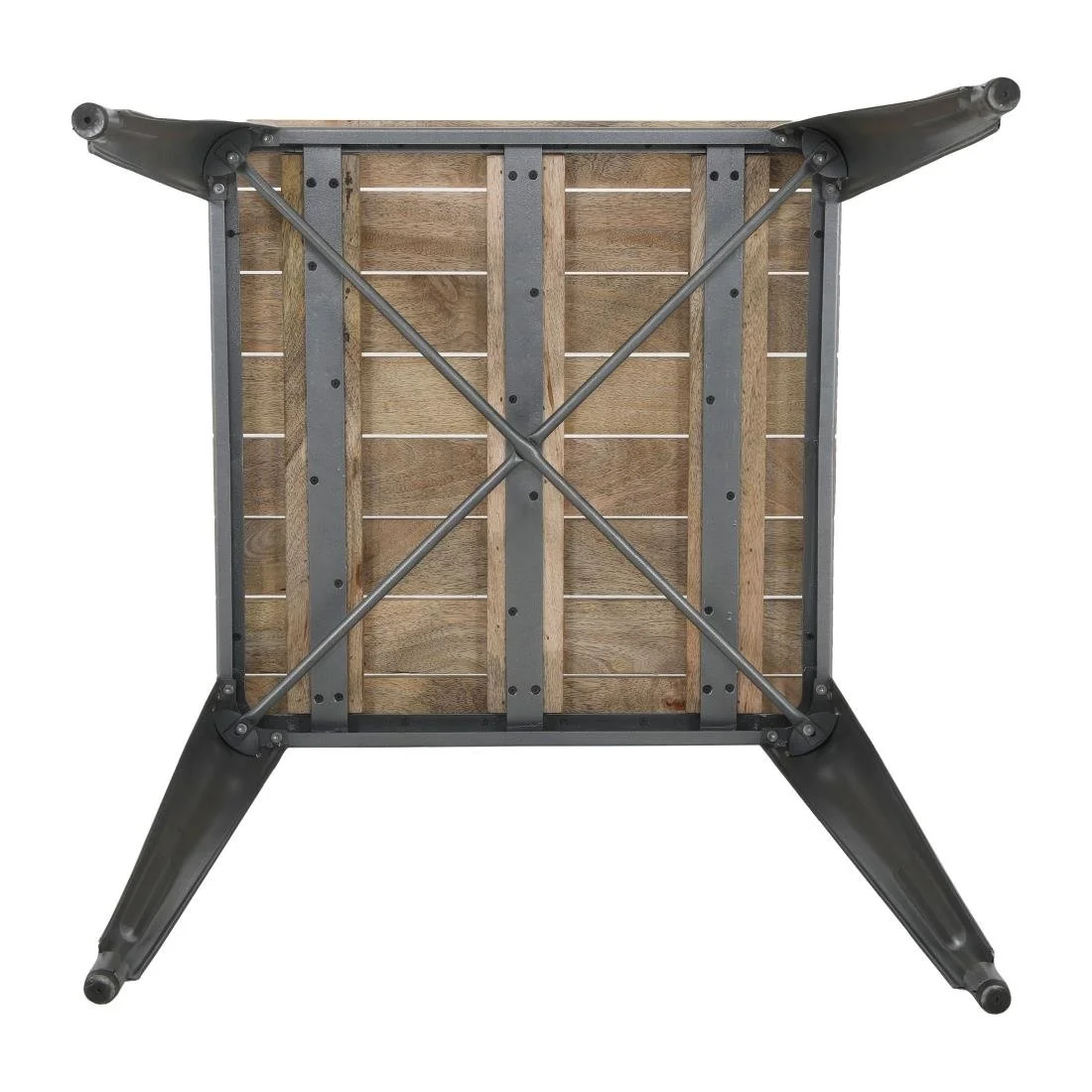 Bolero Bistro Dining Table Slatted Mango Wood Top Gunmetal Frame 650mm - Image 6