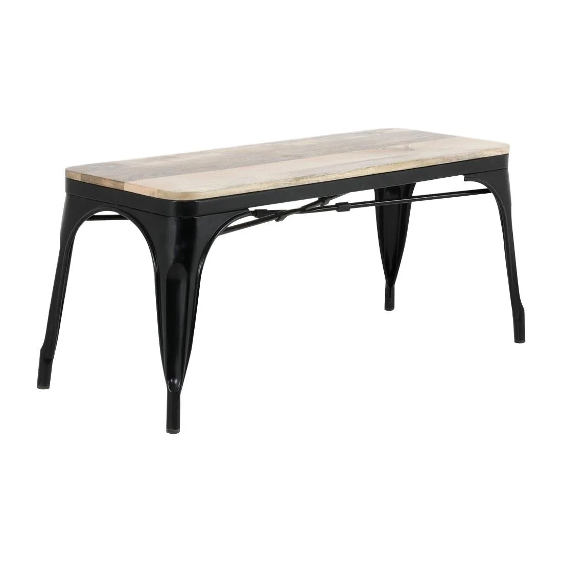Bolero Bistro Indoor Bench Mango Wood & Black Frame 1000mm (2 Pack) - Image 1