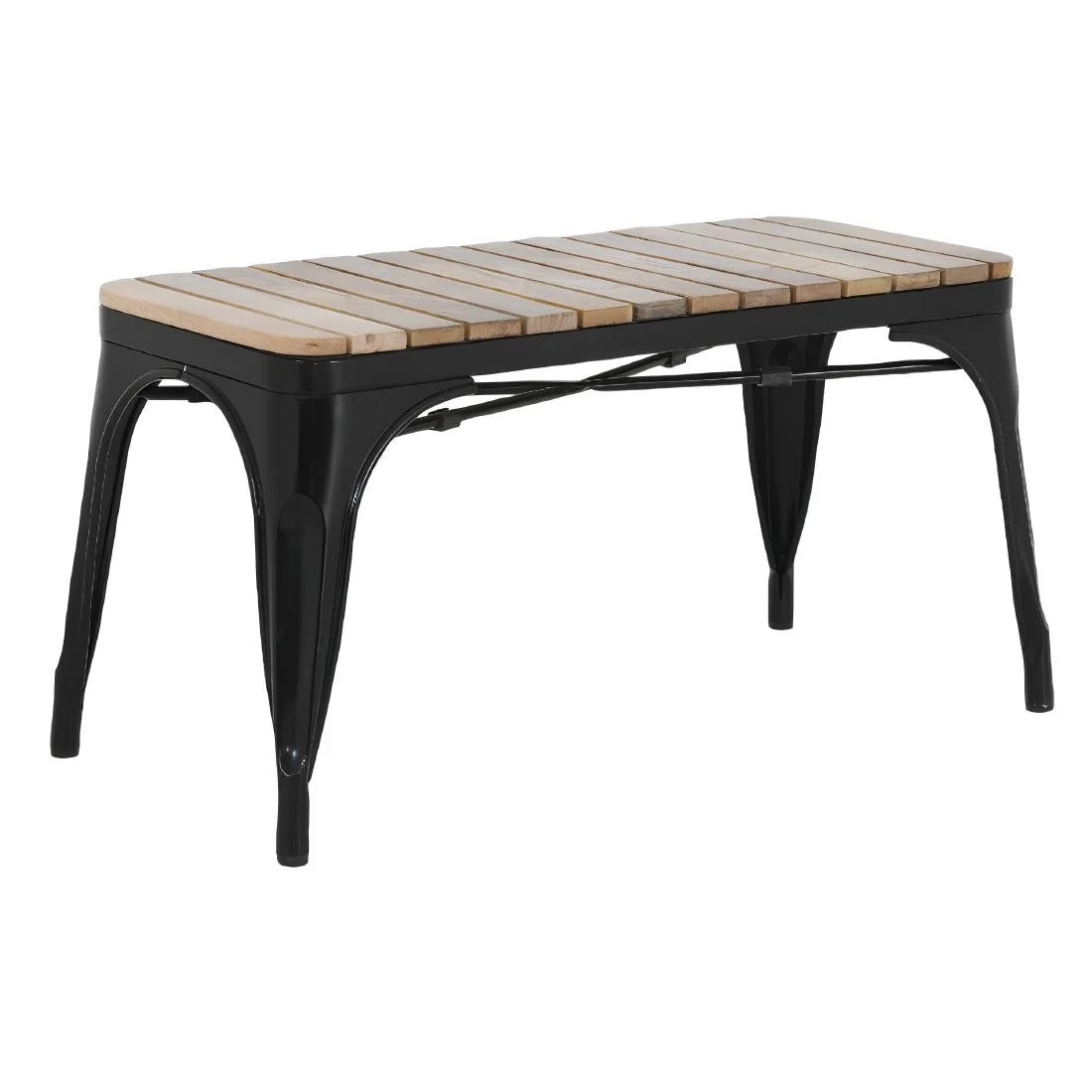 Bolero Bistro Indoor Bench Slatted Mango Wood & Black Frame 850mm (2 Pack) - Image 1