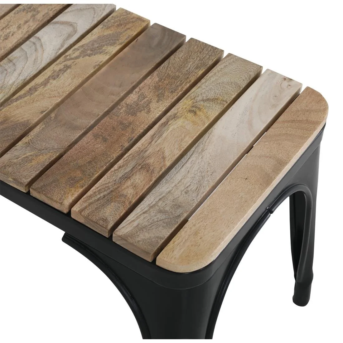 Bolero Bistro Indoor Bench Slatted Mango Wood & Black Frame 850mm (2 Pack) - Image 5