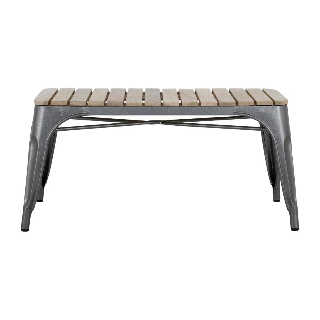 Bolero Bistro Indoor Bench Slatted Mango Wood & Gunmetal Frame 850mm (2 Pack) - Image 2