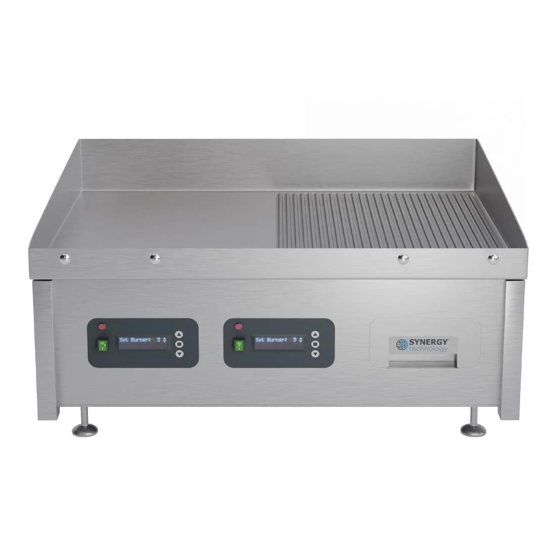 Synergy GRID900E-SR Electric Griddle with Semi Ribbed Mild Steel Top & Garnish Rail - Image 1