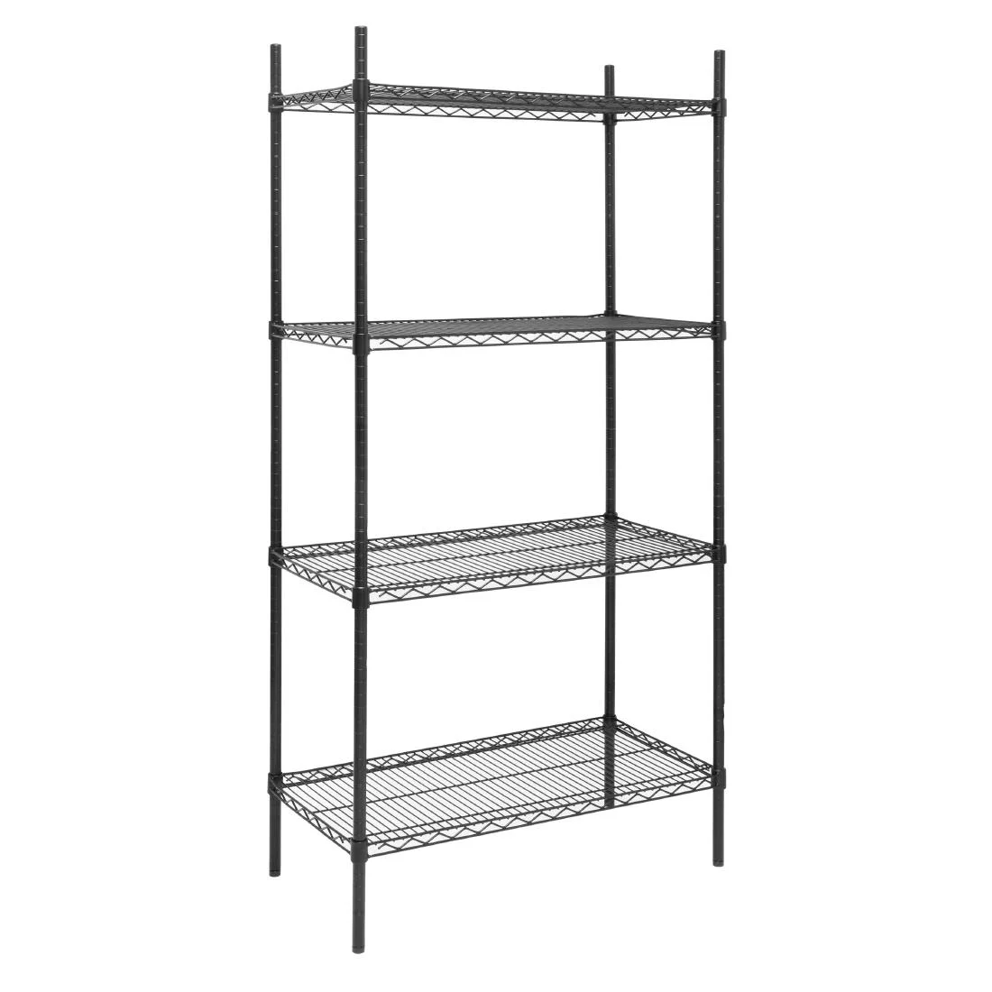 Nisbets Essentials Flat Pack 4 Shelf Unit Black Epoxy Coated - Image 1