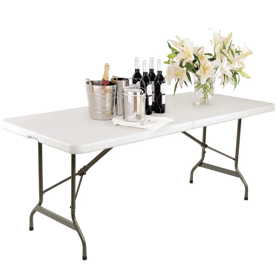 Bolero Rectangular Centre Folding Table 6ft White - Image 3