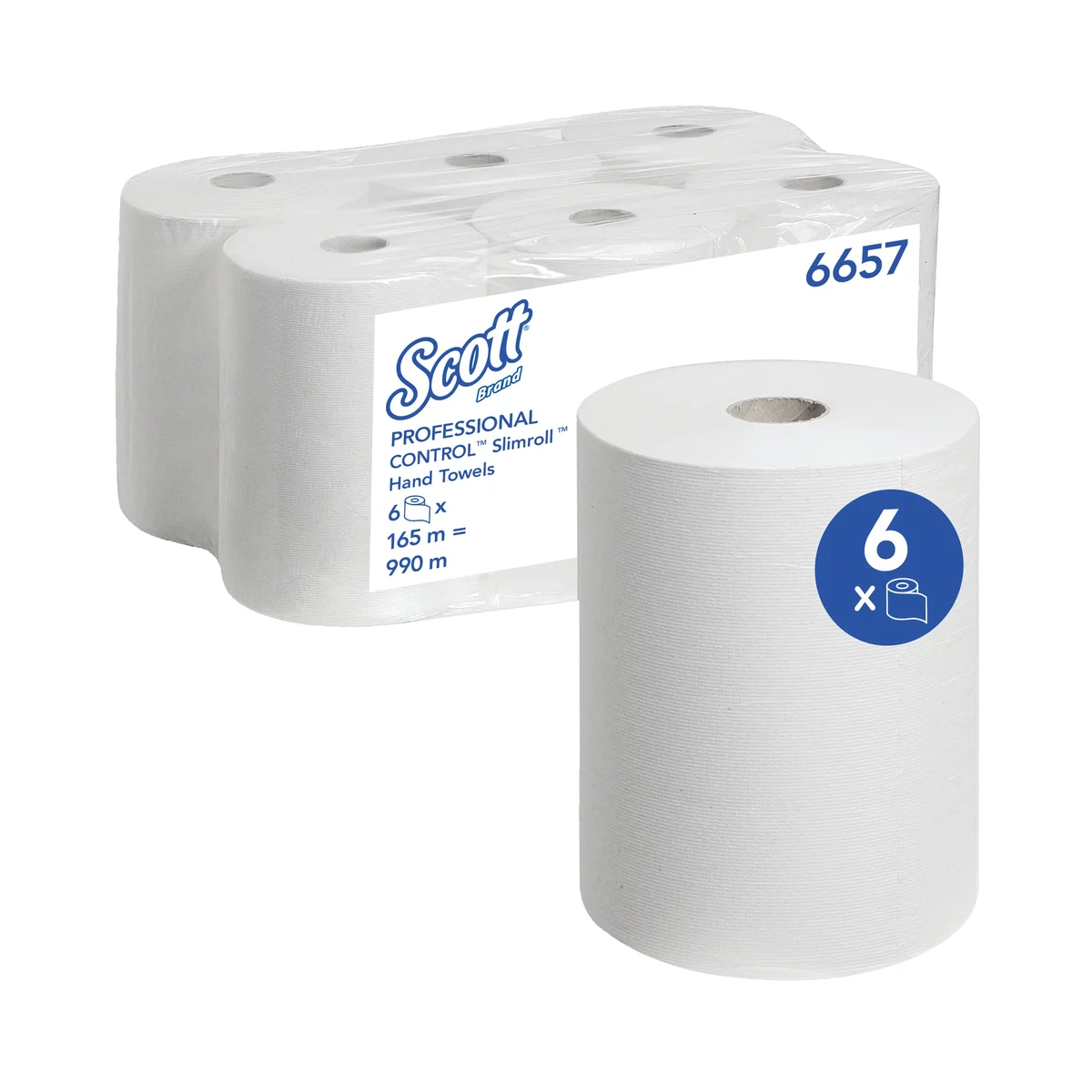 Scott Slimroll Paper Hand Towel Roll 1-Ply 165m Long White (Pack of 6) 6657 - Image 1