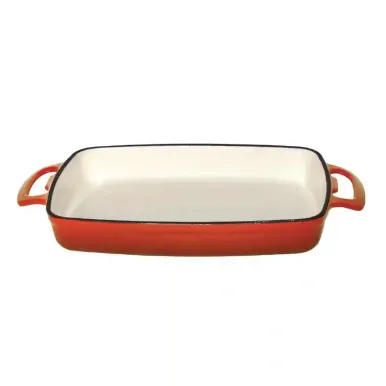 Vogue Orange Rectangular Cast Iron Dish 1.8Ltr