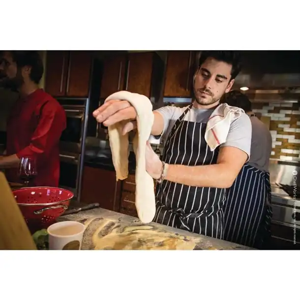 Chef Works Premium Woven Bib Apron Black and White Stripe - Image 4