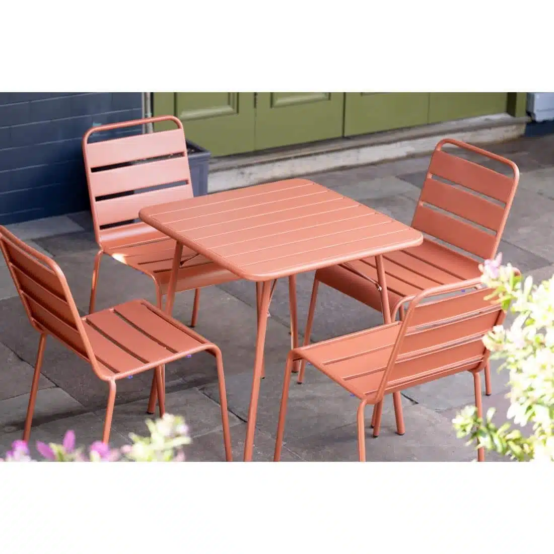 Bolero Terracotta Slatted Steel Side Chairs (Pack of 4) - Image 9
