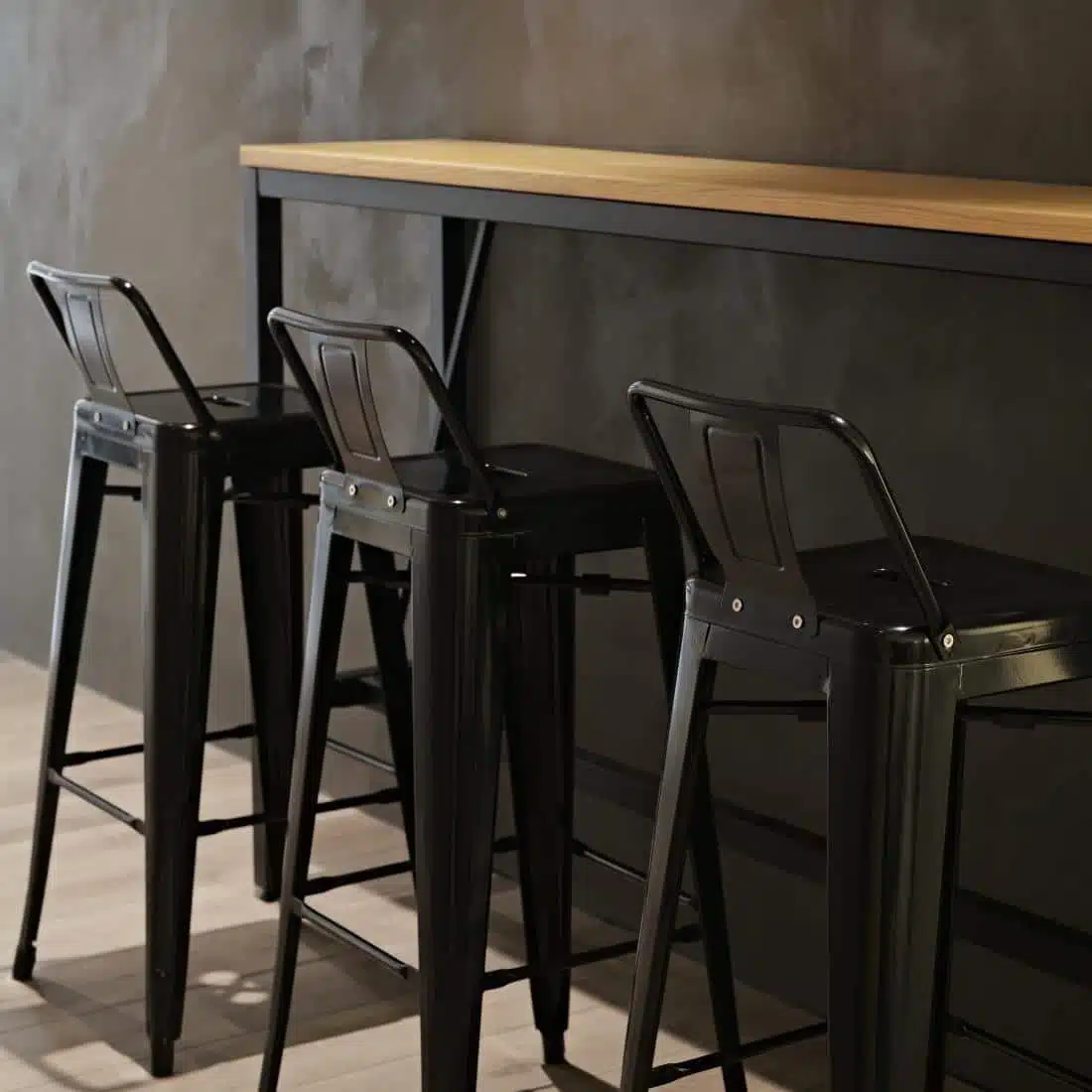 Bolero Bistro Steel High Stool with Backrest Black (Pack of 4) - Image 6