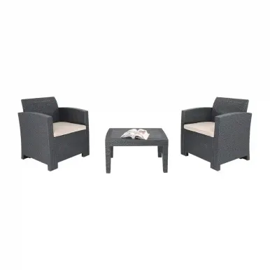 Bolero PP Armchair and Table Wicker Set Grey