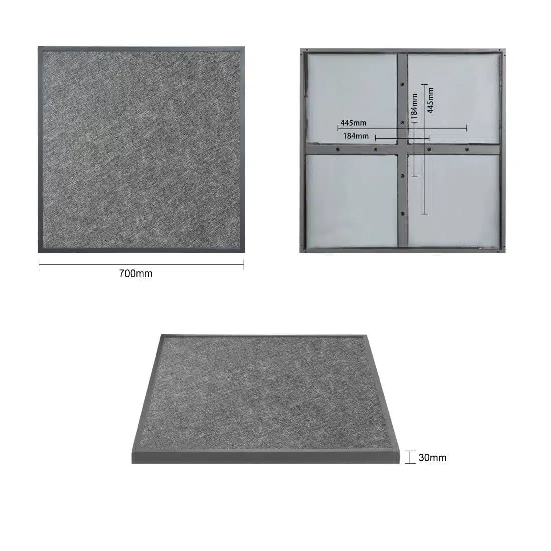 Bolero Black Brushed Mix Outdoor Tempered Glass Table Top Square Grey Trim 700mm - Image 6