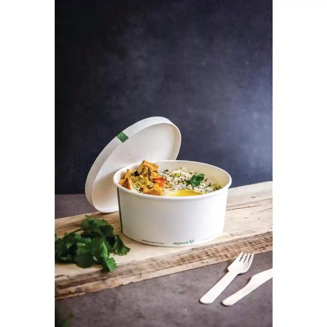 Vegware 185-Series Compostable Bon Appetit Wide PLA-lined Paper Food Bowls 48oz (Pack of 300) - Image 7
