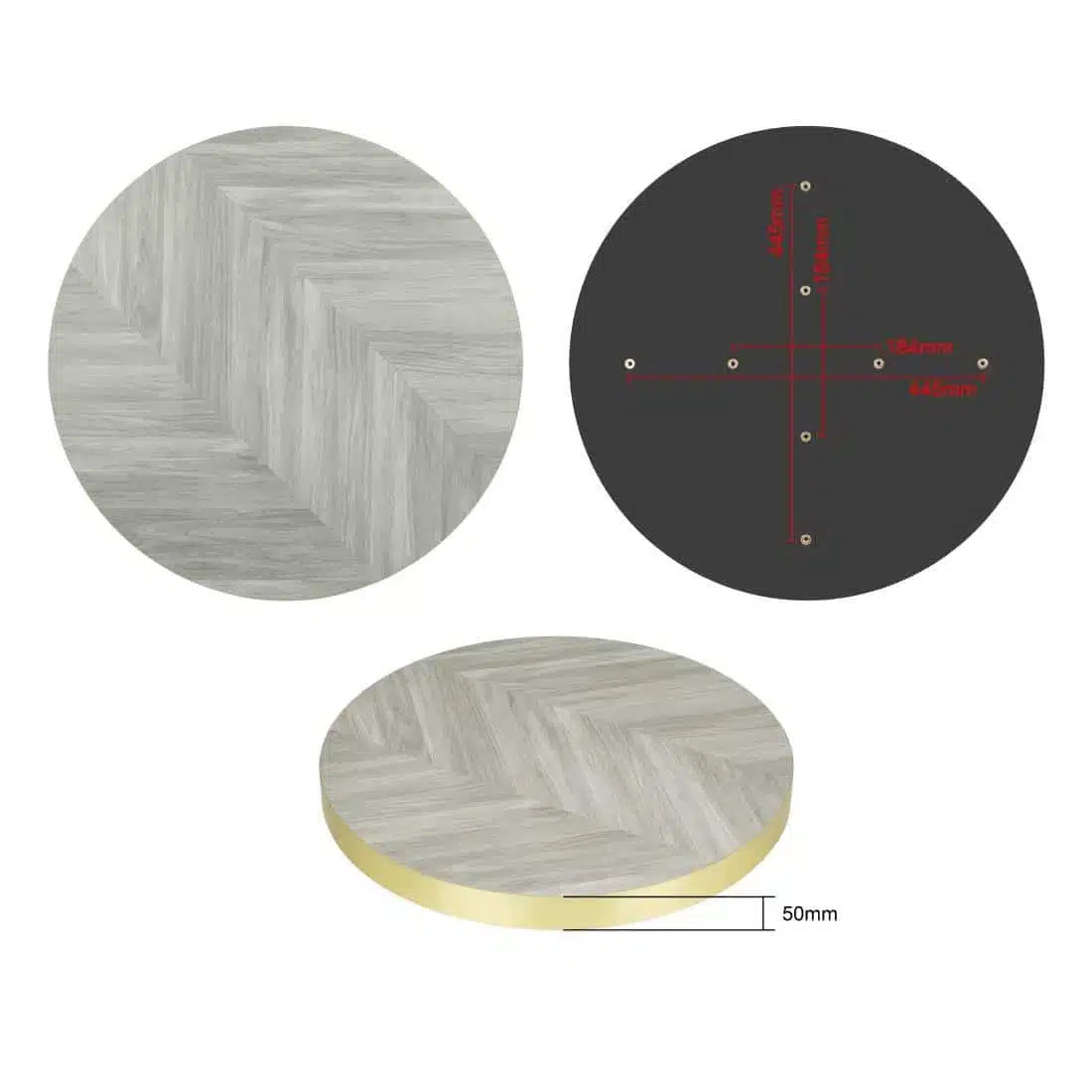 Bolero Pre-Drilled Round Table Top Chevron Design 600mm - Image 5