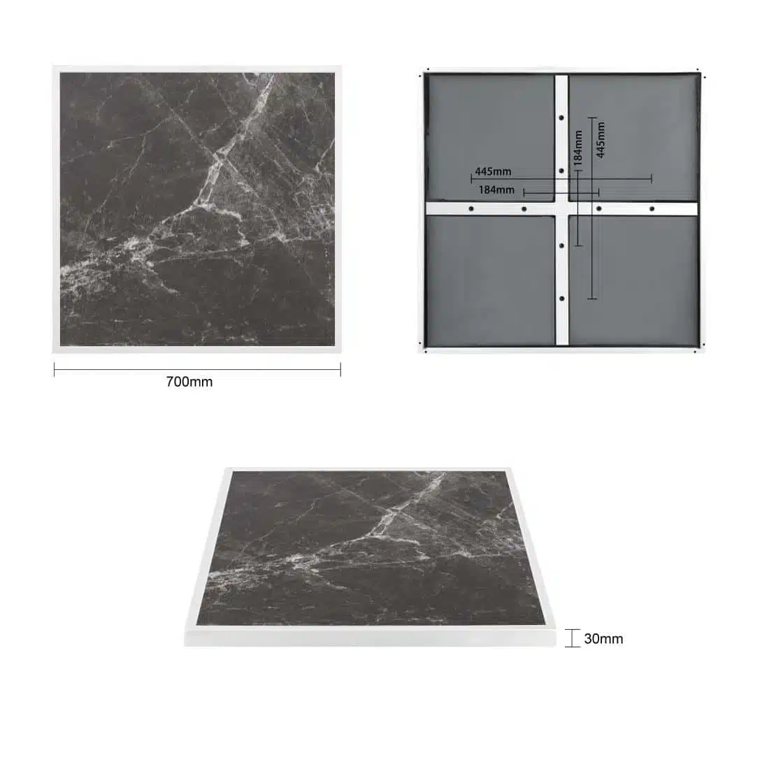 Bolero Dark Granite Effect Outdoor Tempered Glass Table Top White Trim 700mm - Image 6