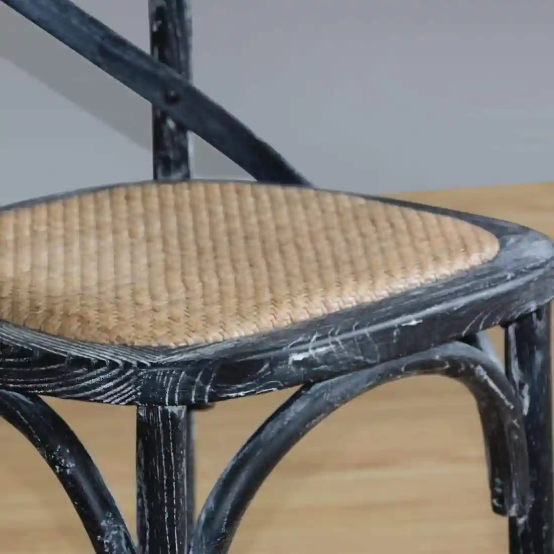 Bolero Wooden Dining Chair with Cross Backrest Black Wash Finish (Box 2) - Image 4