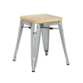 Bolero Bistro Low Stools with Wooden Seat Pad Galvanised Steel (Pack of 4) - Image 1