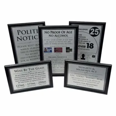 Framed Essential Modern Bar Licensing Sign Pack - Silver