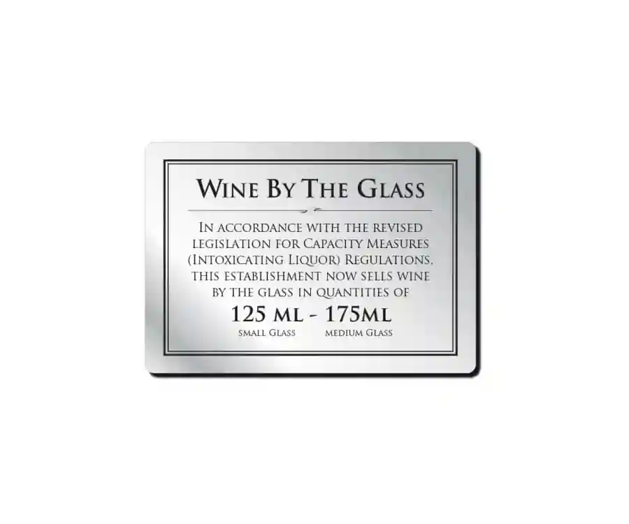 Wine by the glass 125 & 175ml Bar Sign - Silver