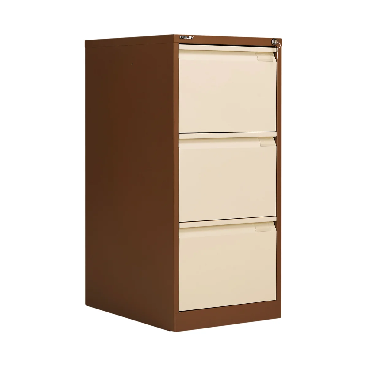 Bisley 3 Drawers Filing Cabinet Lockable 470x622x1016mm Coffee/Cream BS3EC/C - Image 1