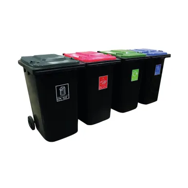 VFM Wheelie Bins 240L With Colour Coded Lids and Recycling Stickers (Set of 4) 426069