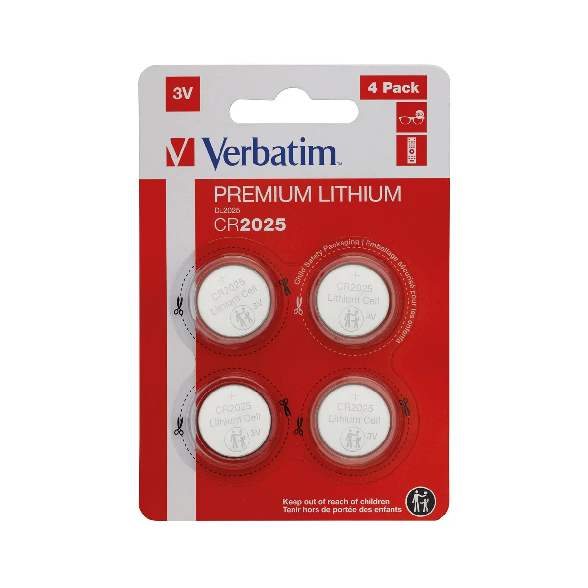Verbatim CR2025 3V Premium Lithium Battery (Pack of 4) 49532 - Image 1