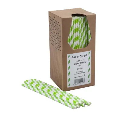 Beaumont 6mm Bore Paper Straw Green & White Striped (Pack 250)