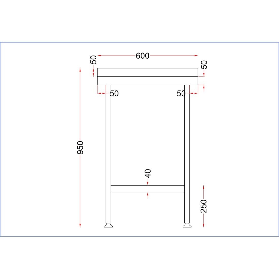 Holmes Stainless Steel Wall Table with Upstand 600mm