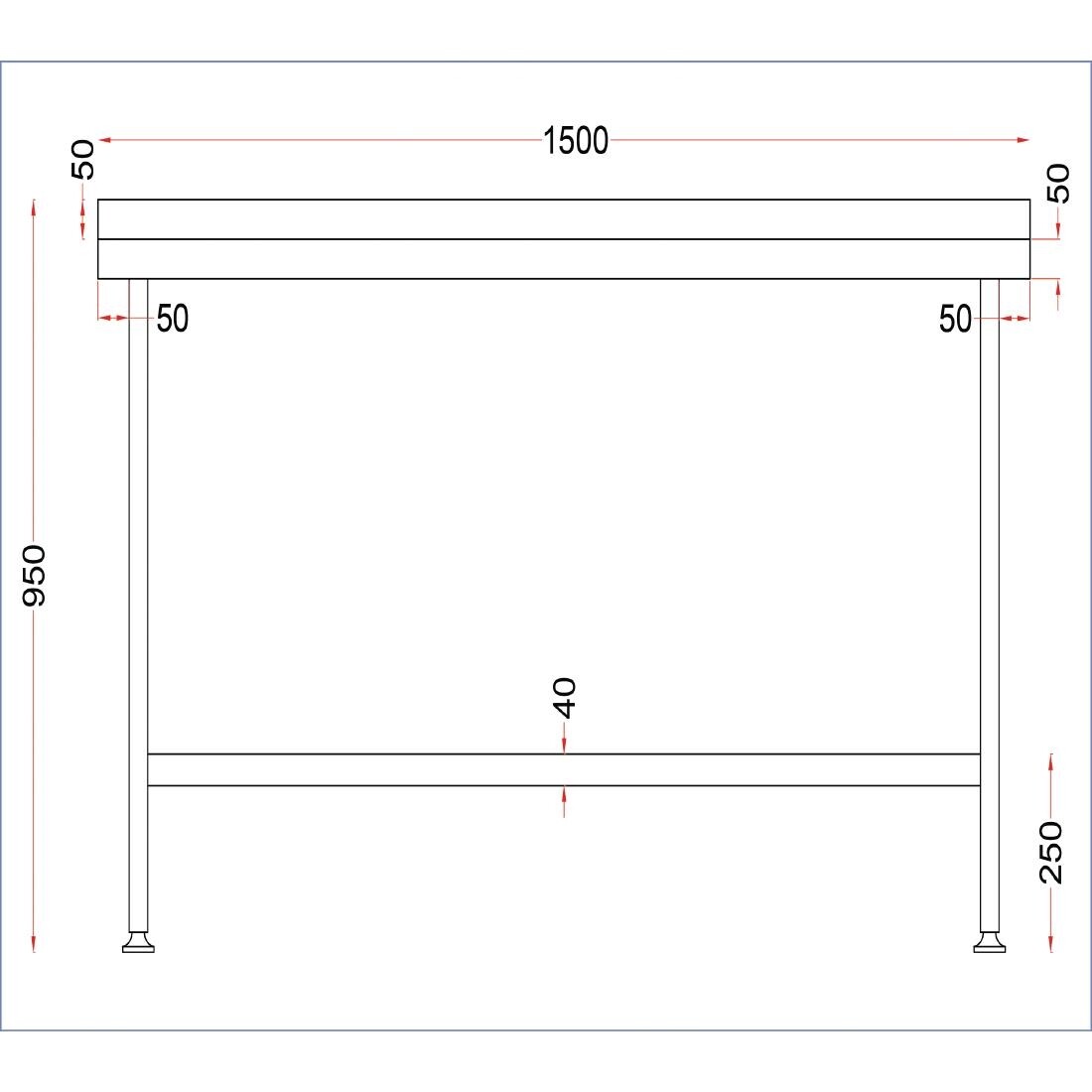 Holmes Stainless Steel Wall Table with Upstand 1500mm