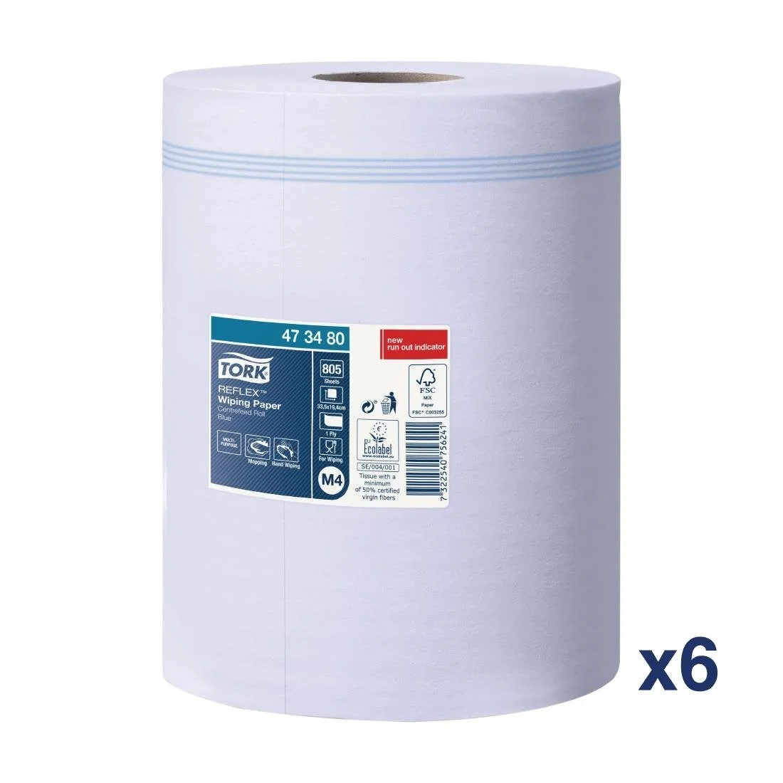 Tork Reflex Wiping Paper Blue Centrefeed Rolls M4 (6 Pack) - Image 1